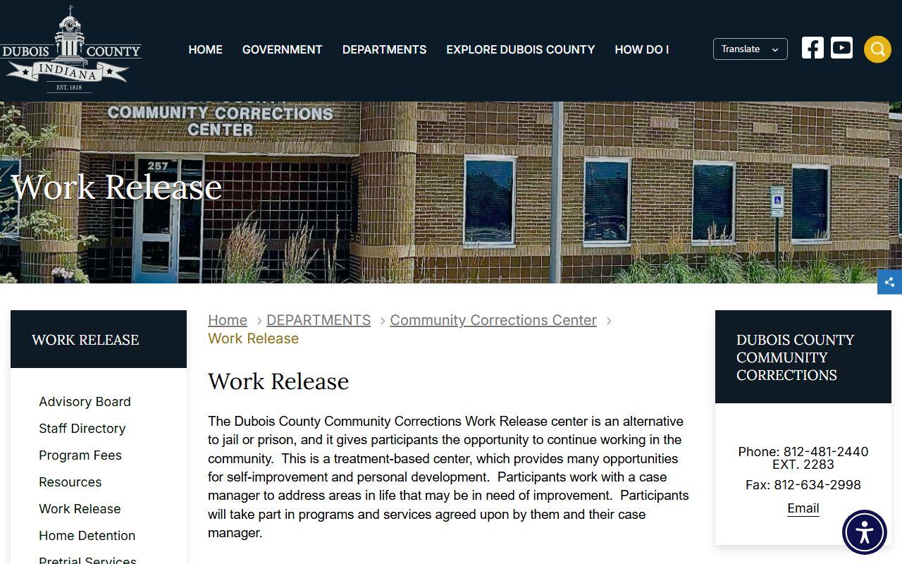 Dubois County Work Release program page