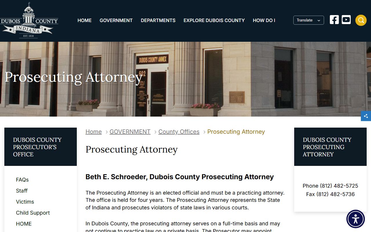 Dubois County prosecutor court records after arrest office page